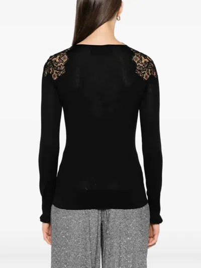 Ermanno Scervino Long Sleeve Sweater With Lace Overlay In Black