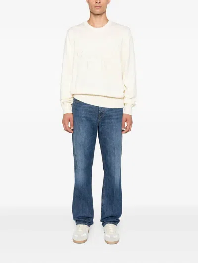 Givenchy Mens Ecru Brand-embroidery Crewneck Cotton Jumper In Neutral