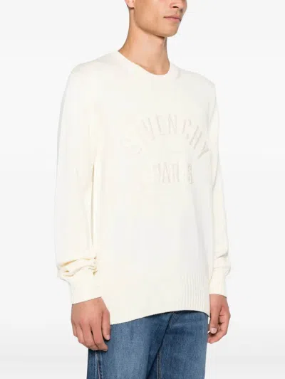 Givenchy Mens Ecru Brand-embroidery Crewneck Cotton Jumper In Neutral