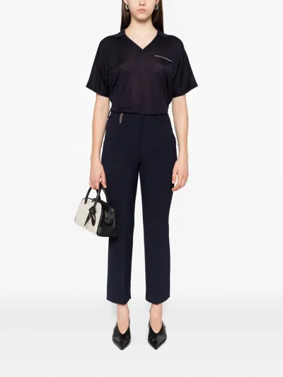 Peserico Short-sleeved Cashmere Blend Sweater With V-neckline In Blue