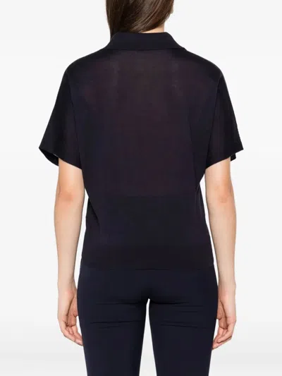 Peserico Short-sleeved Cashmere Blend Sweater With V-neckline In Blue