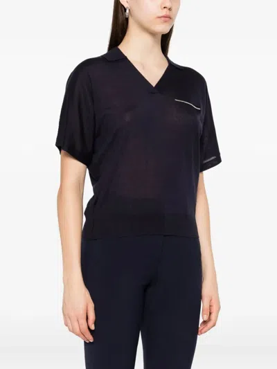 Peserico Short-sleeved Cashmere Blend Sweater With V-neckline In Blue