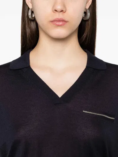 Peserico Short-sleeved Cashmere Blend Sweater With V-neckline In Blue