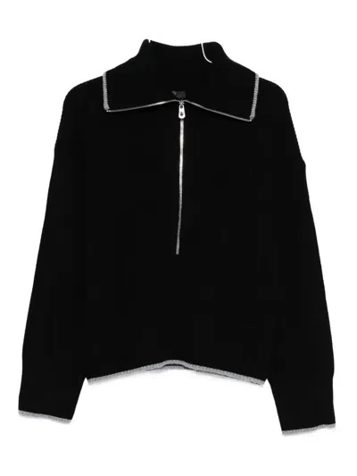 Pinko Wool And Cashmere Sweater With Zip In Black