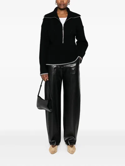 Pinko Wool And Cashmere Sweater With Zip In Black
