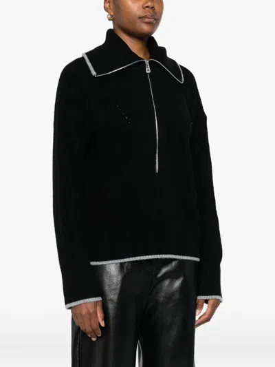Pinko Wool And Cashmere Sweater With Zip In Black