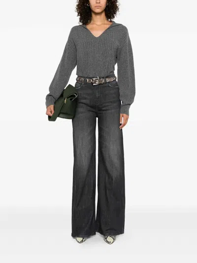 Twinset Twin-set Relaxed-fit Top With Deep V-neckline In Gray