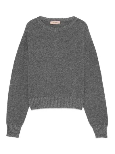 Twinset Twin-set Soft Wool Blend Sweater In Gray
