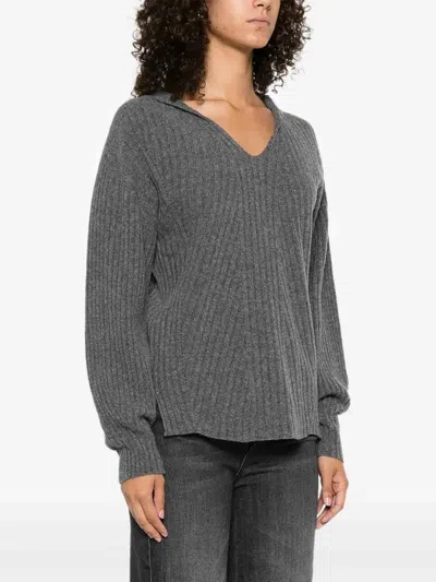Twinset Twin-set Relaxed-fit Top With Deep V-neckline In Gray