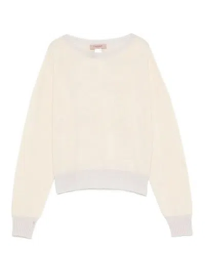 Twinset Twin-set Boat Neck Sweater In Soft Wool-cashmere Blend In Neutral