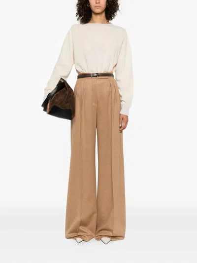 Twinset Twin-set Boat Neck Sweater In Soft Wool-cashmere Blend In Neutral