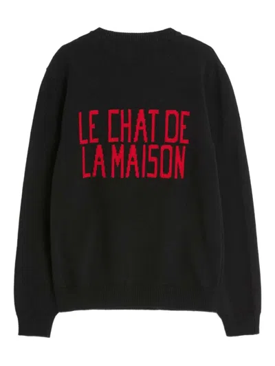 Valentino Wool Cotton Chat De La Maison Sweater In Black