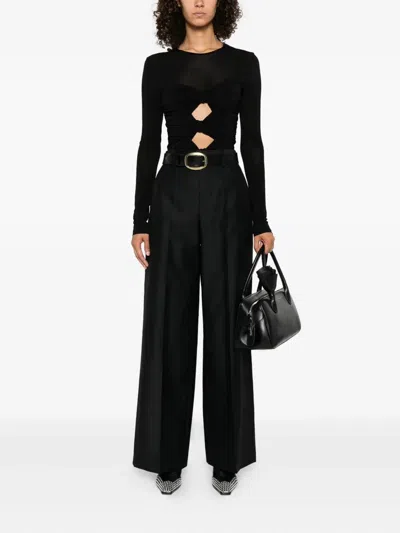 Alberta Ferretti Wide-leg Wool Blend Trousers With High Waist In Black