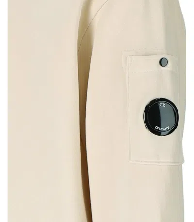C.p. Company Diagonal Fleece Boxy Cream Hoodie In Neutral