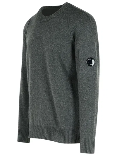 C.p. Company Classic Grey Knit Sweater With Distinctive Lens Detail In Green