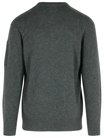 C.p. Company Classic Grey Knit Sweater With Distinctive Lens Detail In Green
