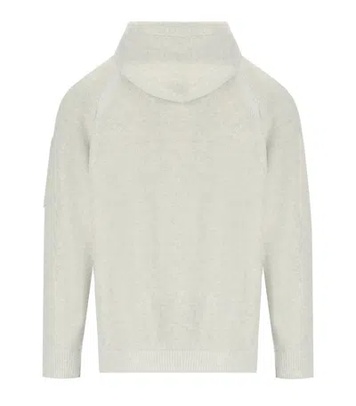 C.p. Company Knit Hoodie With Drawstring Hood And Urban Logo Patch In White