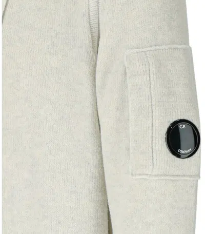 C.p. Company Knit Hoodie With Drawstring Hood And Urban Logo Patch In White