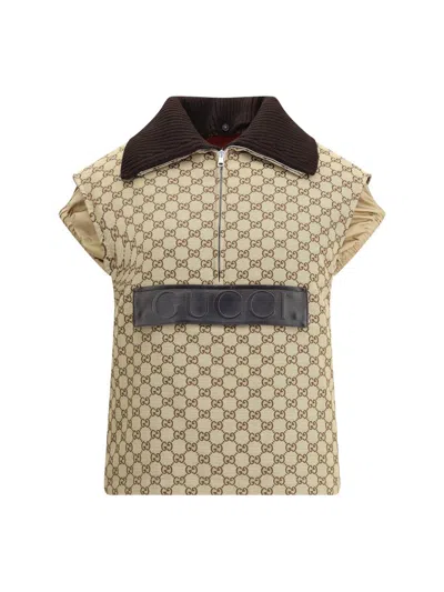 Gucci Bomber Gilet With Single Front Pocket In Neutral