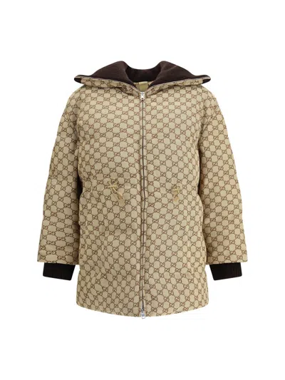 Gucci Bomber Jacket With Ribbed Collar And Cuffs In Neutral