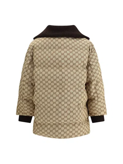 Gucci Bomber Jacket With Ribbed Collar And Cuffs In Neutral
