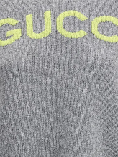 Gucci Wool Sweater With Embroidered Monogram In Gray