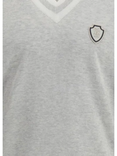 Brunello Cucinelli Men Logo Patch Vest In Gray