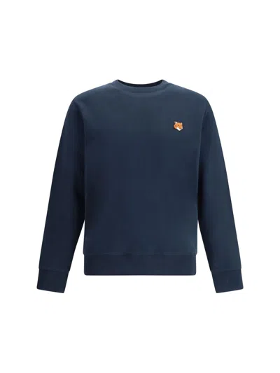 Maison Kitsuné Striped Cotton Sweatshirt Button-down Collar In Blue