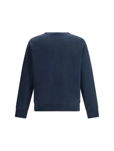 Maison Kitsuné Striped Cotton Sweatshirt Button-down Collar In Blue