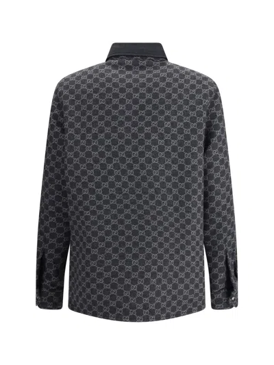 Gucci Collared Flannel Jacket Featuring Embroidered Pattern In Black
