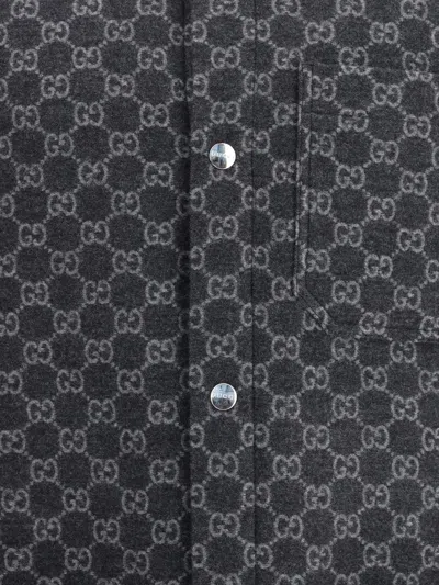 Gucci Collared Flannel Jacket Featuring Embroidered Pattern In Black