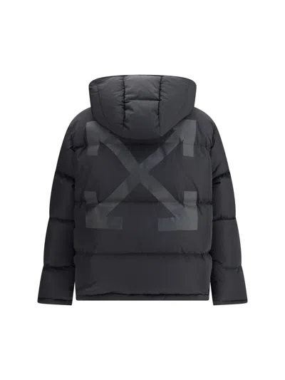 Off-white Hooded Diagonal Arrow Down Jacket In Black