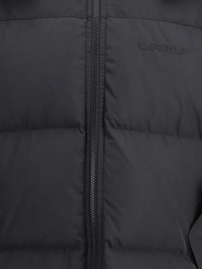 Off-white Hooded Diagonal Arrow Down Jacket In Black