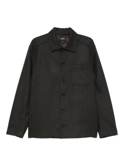 Apc A.p.c. Button-up Jacket With Structured Collar And Chest Pocket In Black