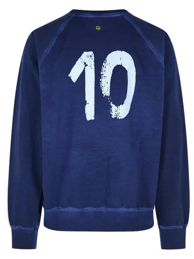 Barrow Cotton Sweatshirt With Printed Back And Raglan Sleeves In Blue