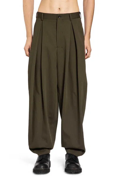Comme Des Garçons Homme Deux Herringbone Pleated Trousers In Green