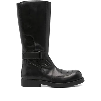 Mm6 Maison Margiela High Shaft Round Toe Stitched Boots In Black