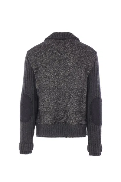 Dolce & Gabbana Herringbone-pattern Ribbed-knit Bomber Jacket In Gray