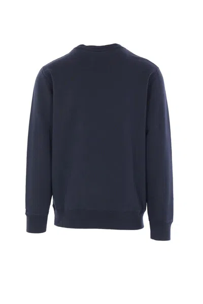 Maison Kitsuné Striped Cotton Sweatshirt Button-down Collar In Blue