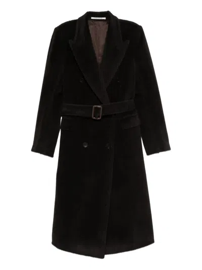 Tagliatore Long Double-breasted Wool Coat Belted Waist In Brown