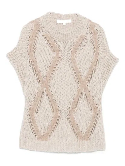Antonelli Diamond Pattern Knitted Sweater In Brown