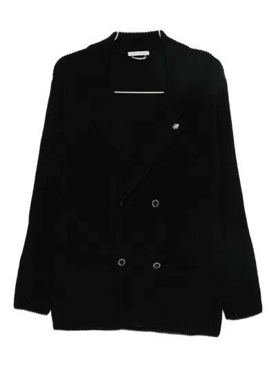 Daniele Alessandrini Black Double-breasted Knit Sweater In Black