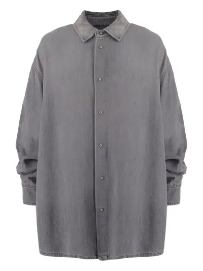 Darkpark Casual Denim Shirt Adjustable Cuffs In Gray