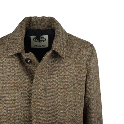 Camplin Herringbone Tweed Coat In Virgin Wool In Brown
