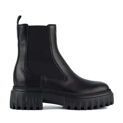 Hogan Black Leather Ankle Boots In Black