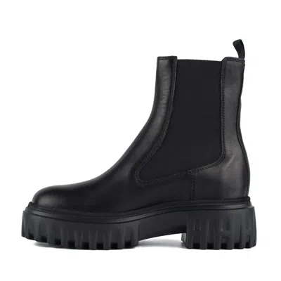Hogan Black Leather Ankle Boots In Black