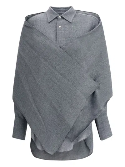 Darkpark Draped Wool Shirt With Textured Fabric In Gray
