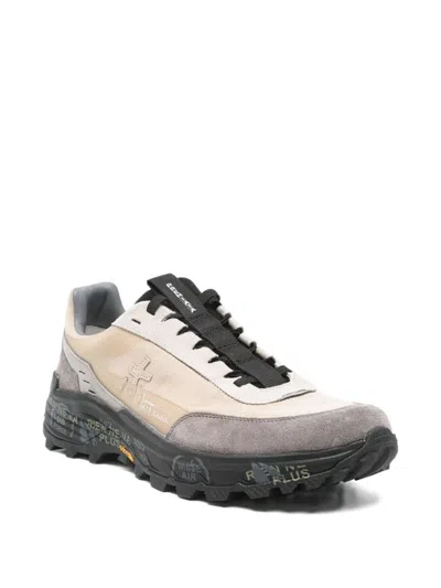 Premiata Beige And Grey Suede Leather Sneakers In Multi