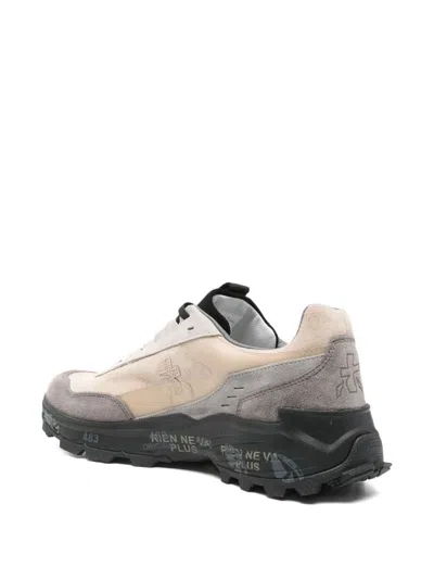Premiata Beige And Grey Suede Leather Sneakers In Multi
