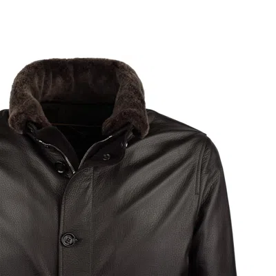 Moorer Long-sleeved Leather Jacket In Brown